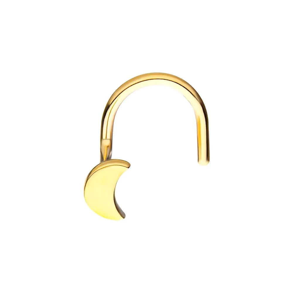 Gold Crescent Moon Nose Screw - 14kt Gold