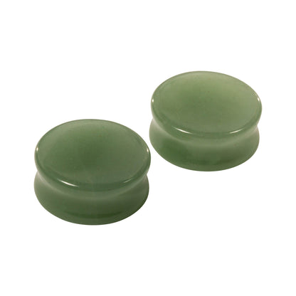 Natural Green Aventurine Stone Flat Front Double Flared Plugs - Pair