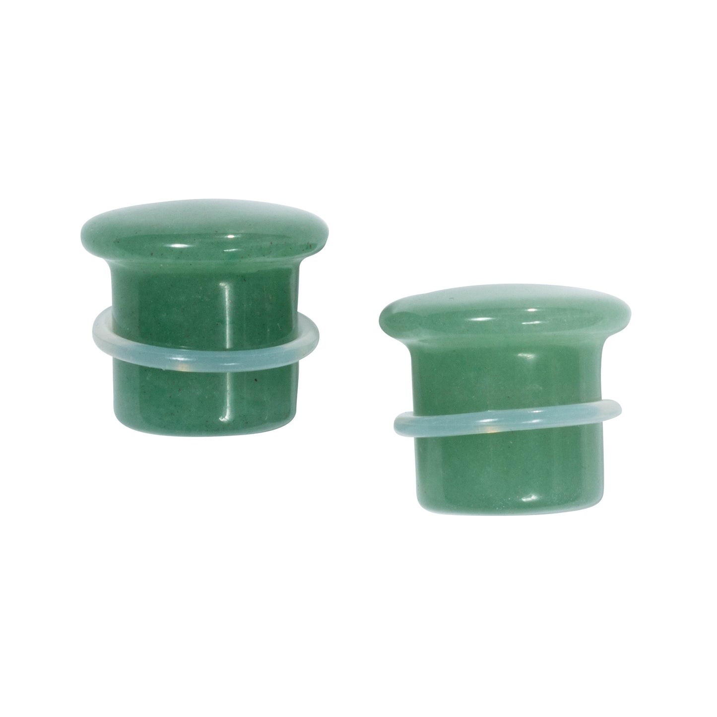 Natural Green Aventurine Stone Single Flare Plugs with Clear O-Rings - Pair