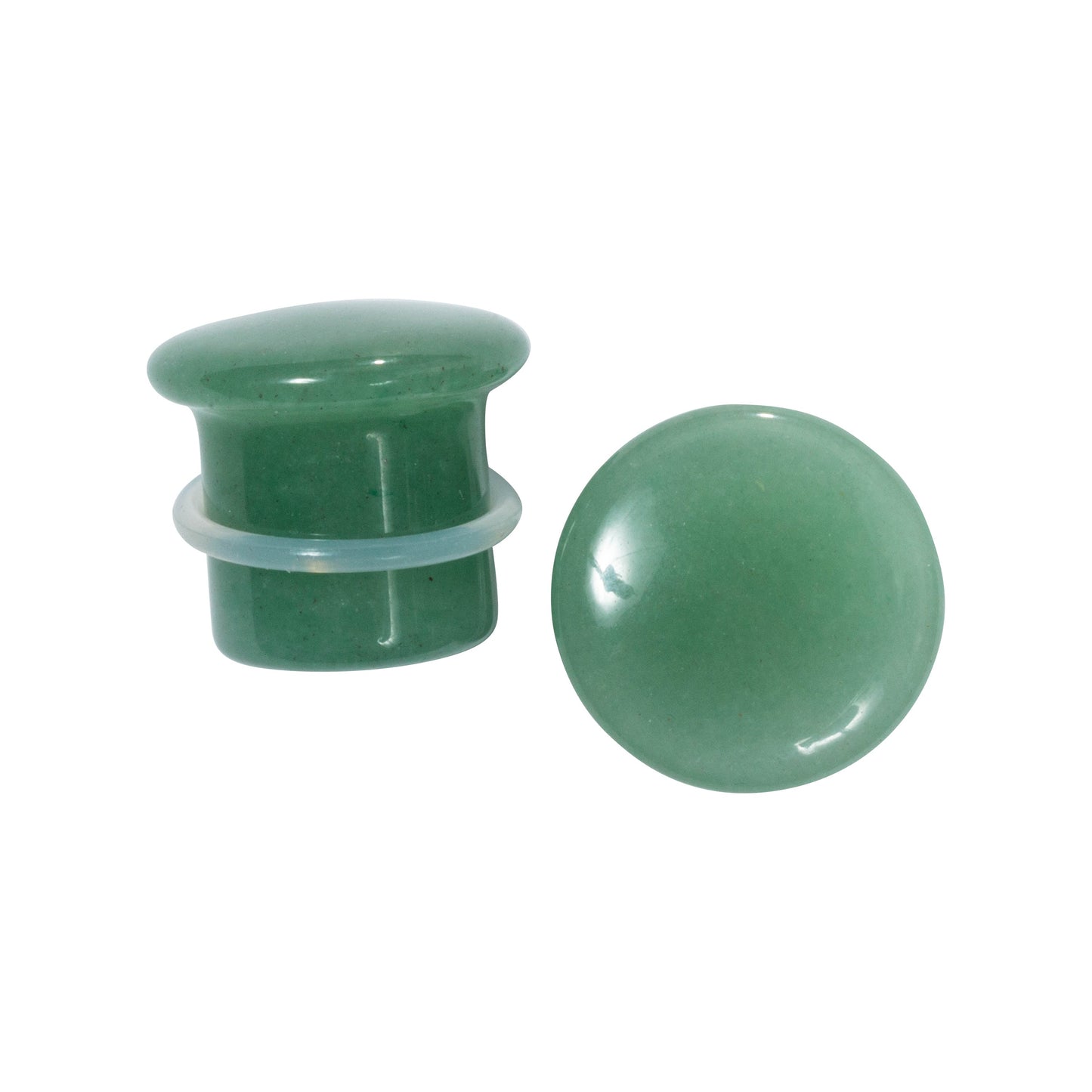 Natural Green Aventurine Stone Single Flare Plugs with Clear O-Rings - Pair