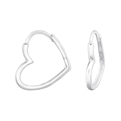 Heart Shaped Huggie Earrings - Pair - 925 Sterling Silver