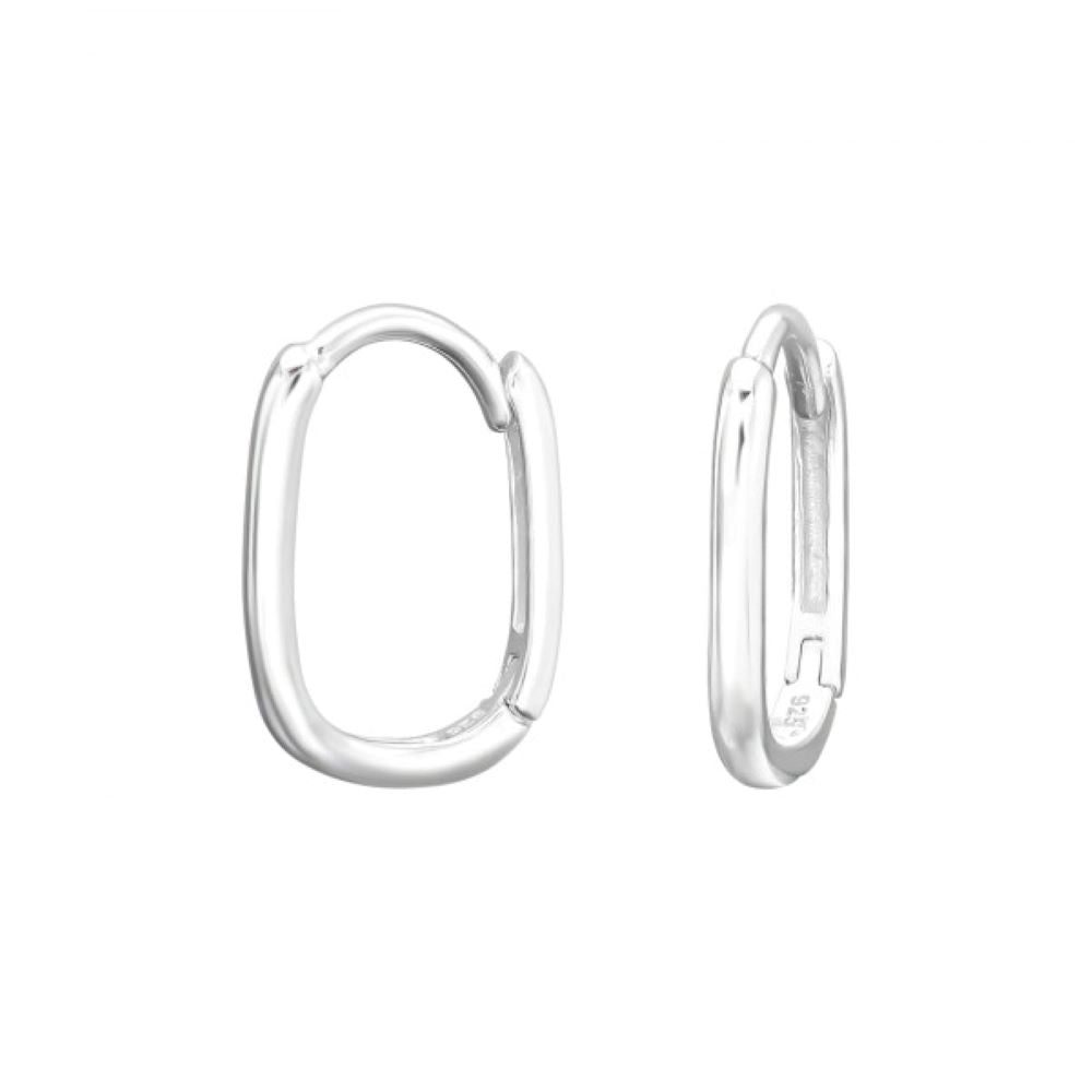 Oval Shaped Huggie Hoop Earrings - Pair - 925 Sterling Silver