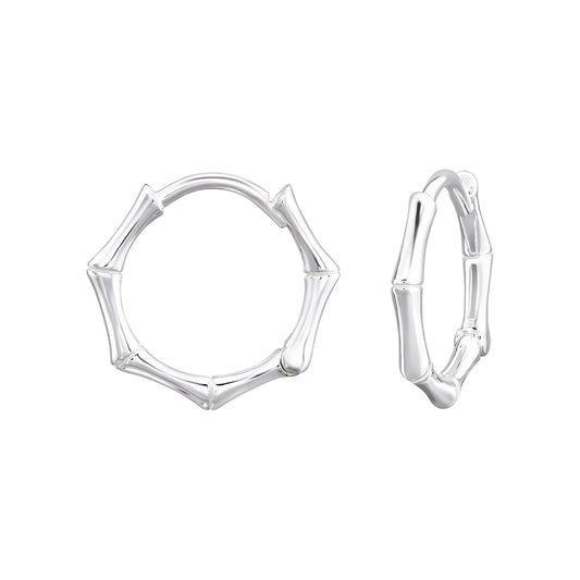 Bamboo Huggie Hoop Earrings - Pair - 925 Sterling Silver