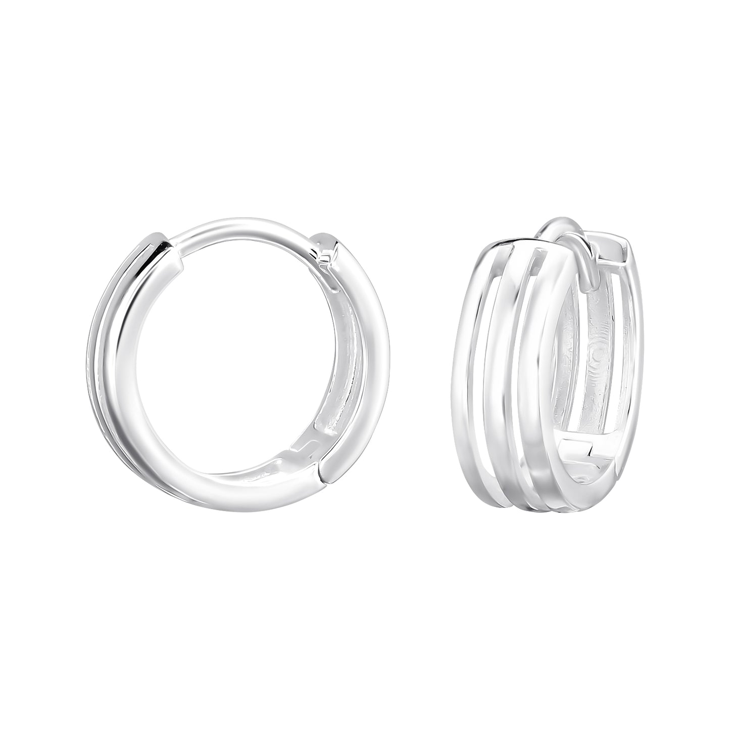 Triple Line Huggie Hoop Earrings - Pair - 925 Sterling Silver