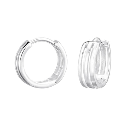 Triple Line Huggie Hoop Earrings - Pair - 925 Sterling Silver