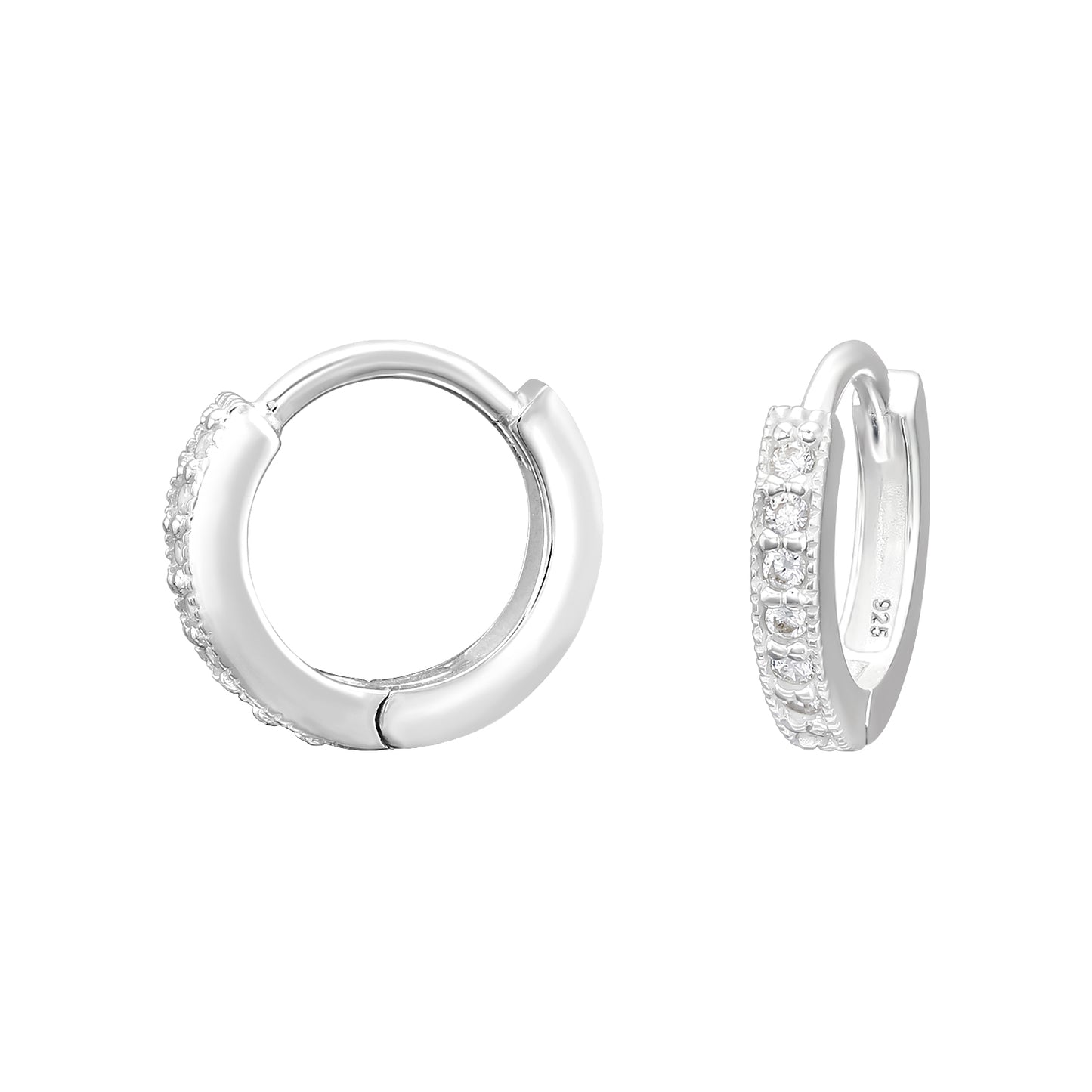 CZ Crystal Lined Huggie Hoop Earrings - Pair - 925 Sterling Silver