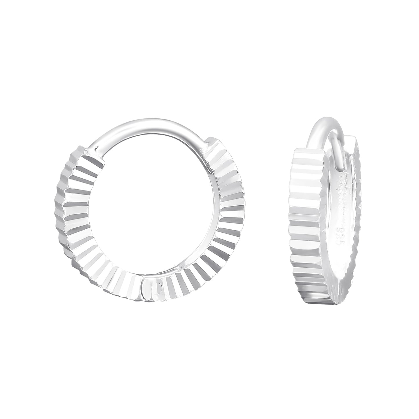 Ridged Huggie Hoop Earrings - Pair - 925 Sterling Silver