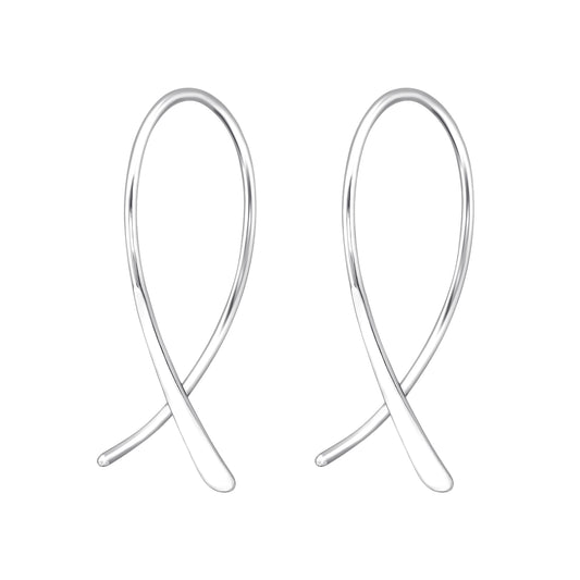 Crossed Loop Earrings - Pair - 925 Sterling Silver