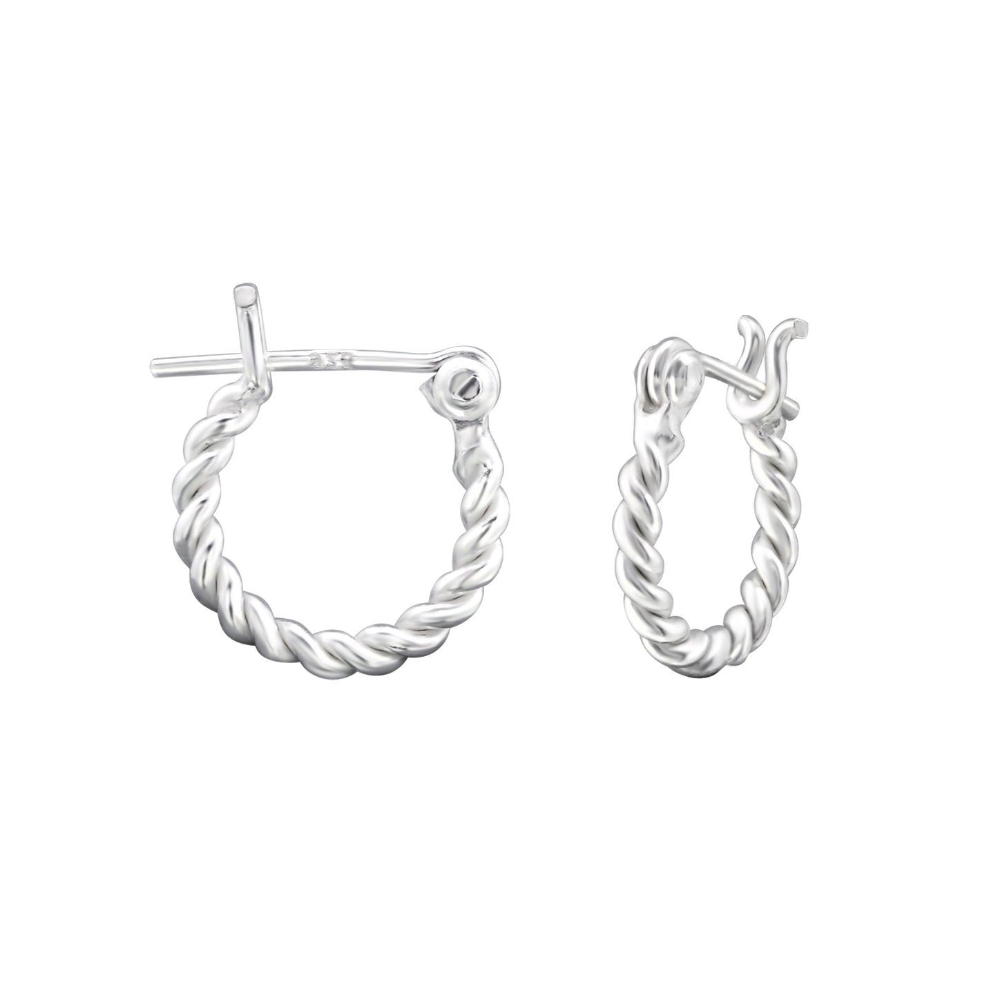 12mm Twisted Hoop Earrings with French Lock - Pair - 925 Sterling Silver