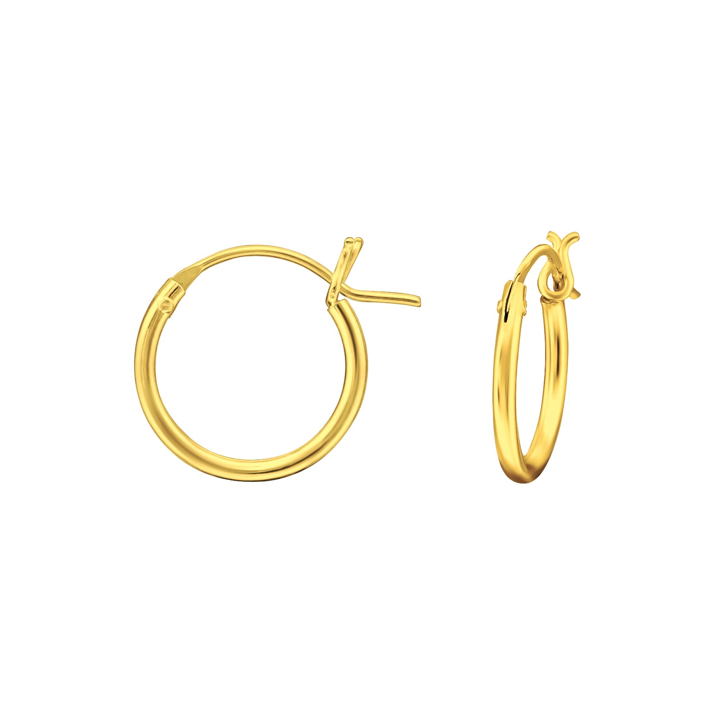 French Lock Hoop Earrings - Pair - Gold Plated 925 Sterling Silver