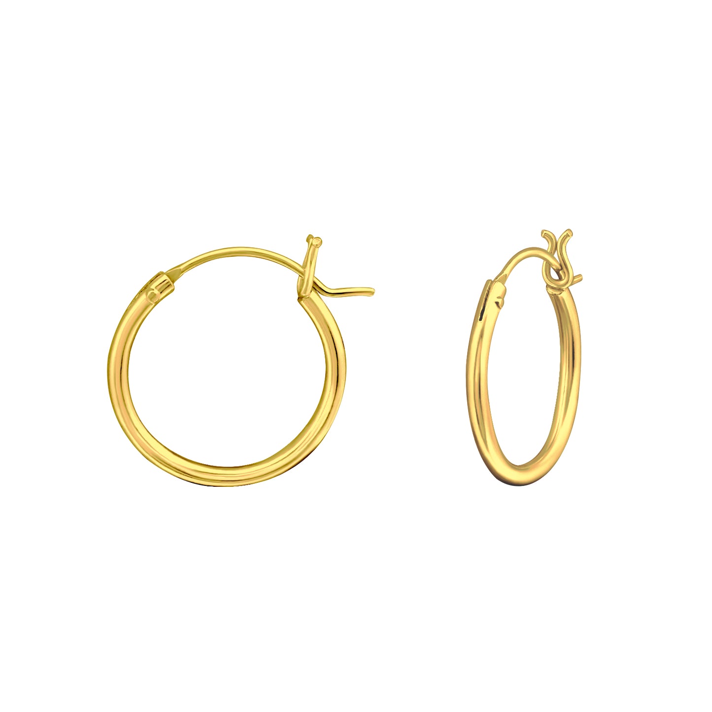 French Lock Hoop Earrings - Pair - Gold Plated 925 Sterling Silver