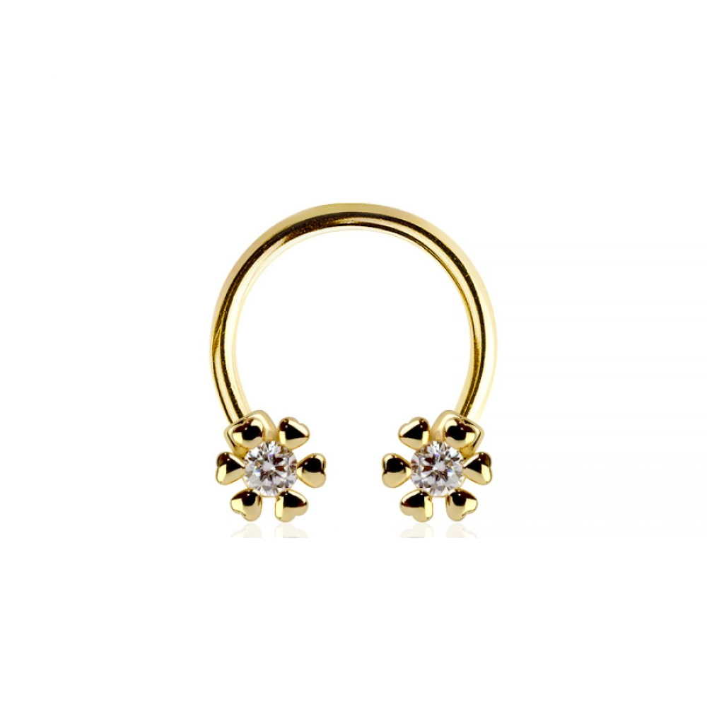 CZ Crystal Flower Ends Horseshoe Circular Barbell - 316L Stainless Steel
