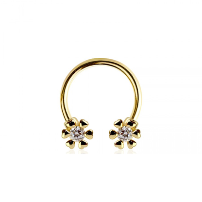 CZ Crystal Flower Ends Horseshoe Circular Barbell - 316L Stainless Steel