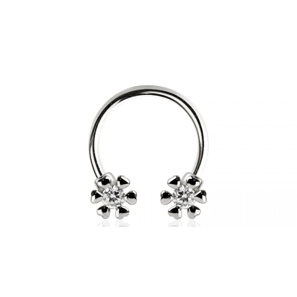 CZ Crystal Flower Ends Horseshoe Circular Barbell - 316L Stainless Steel