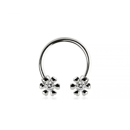 CZ Crystal Flower Ends Horseshoe Circular Barbell - 316L Stainless Steel