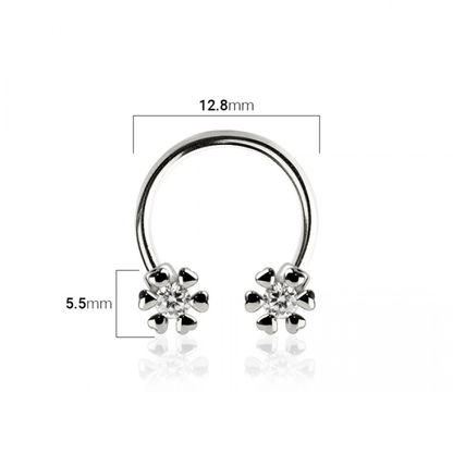 CZ Crystal Flower Ends Horseshoe Circular Barbell - 316L Stainless Steel