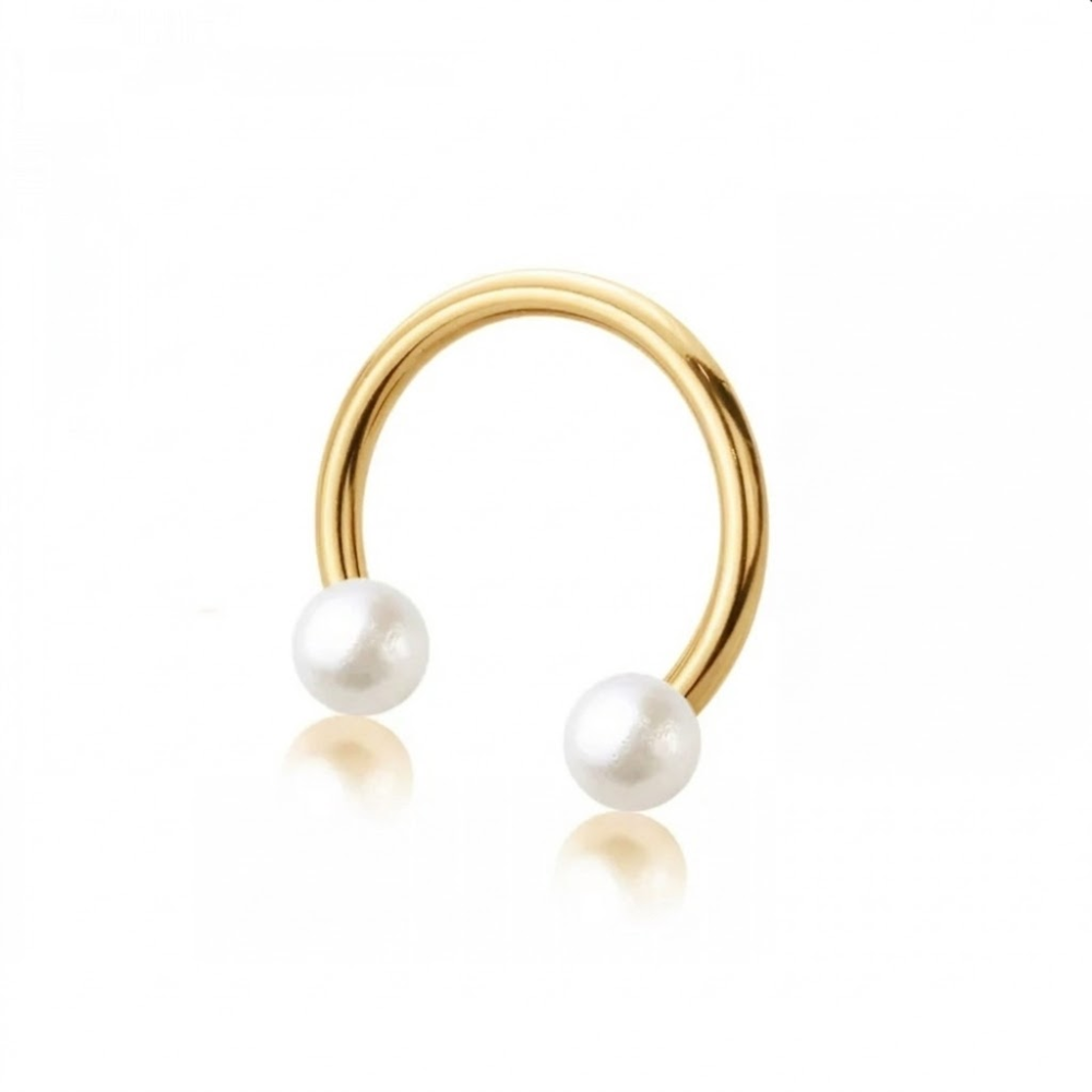 Faux Pearl Ball Ends Horseshoe Circular Barbell - 316L Stainless Steel