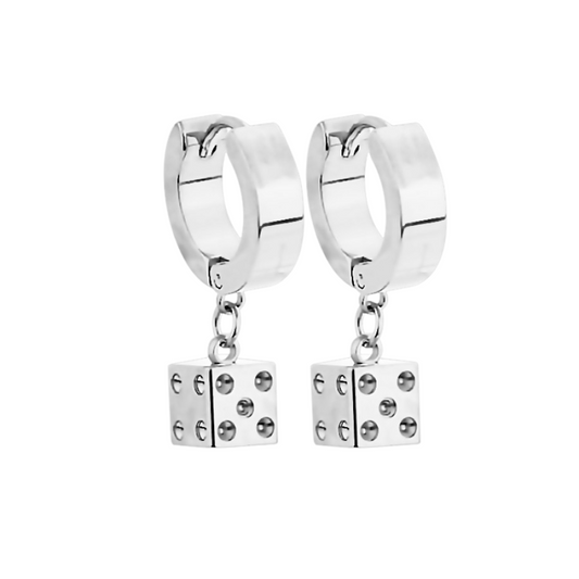 Dice Dangling Huggie Hoop Earrings - Pair - 316L Stainless Steel