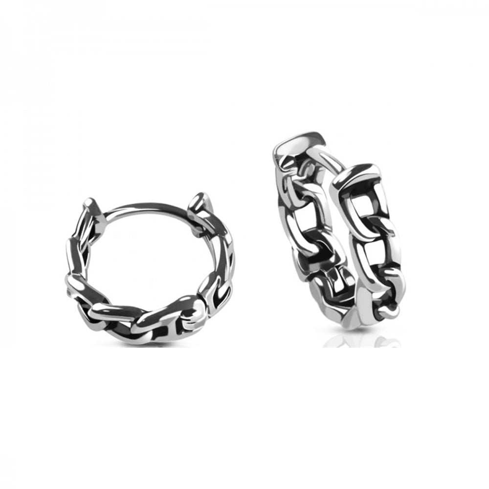 4mm Thick Chain Link Huggie Hoop Earrings - Pair - 316L Stainless Steel