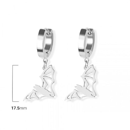 Bat Outline Dangling Huggie Hoop Earrings - Pair - 316L Stainless Steel