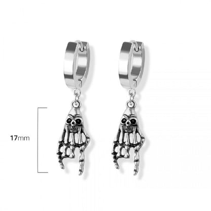 Skeleton Hand Huggie Hoop Dangling Earrings - 316L Stainless Steel - Pair