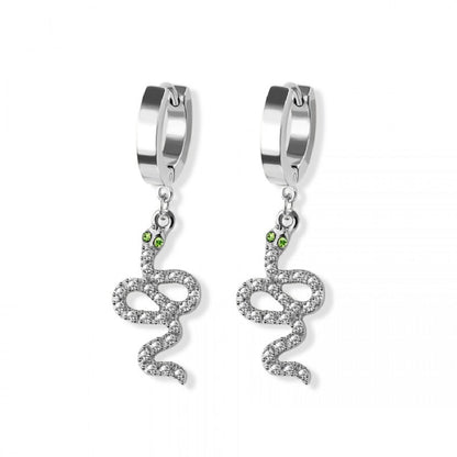 Snake Huggie Hoop Dangling Earrings - 316L Stainless Steel - Pair