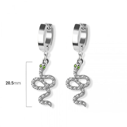 Snake Huggie Hoop Dangling Earrings - 316L Stainless Steel - Pair