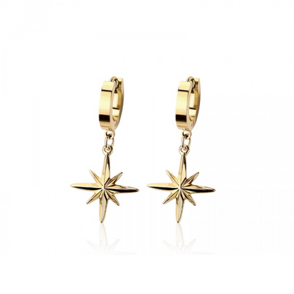 North Star Dangling Huggie Hoop Earrings - Pair - 316L Stainless Steel