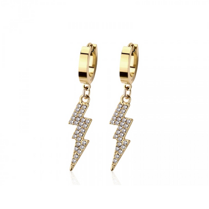 CZ Crystal Lightning Bolt Dangling Huggie Hoop Earrings - Pair - 316L Stainless Steel