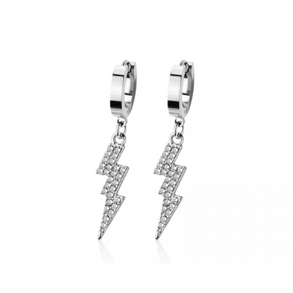CZ Crystal Lightning Bolt Dangling Huggie Hoop Earrings - Pair - 316L Stainless Steel