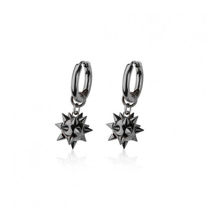 Spiked Ball Dangling Huggie Hoop Earrings - Pair - 316L Stainless Steel