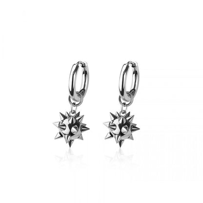 Spiked Ball Dangling Huggie Hoop Earrings - Pair - 316L Stainless Steel