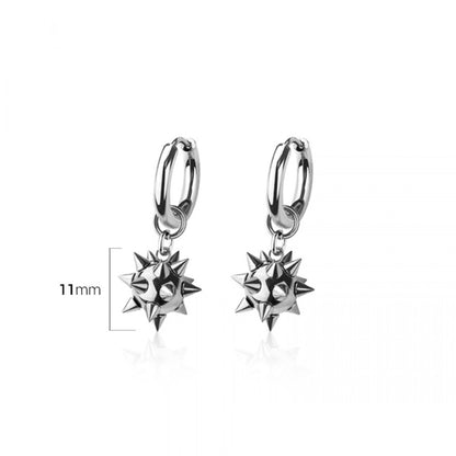 Spiked Ball Dangling Huggie Hoop Earrings - Pair - 316L Stainless Steel