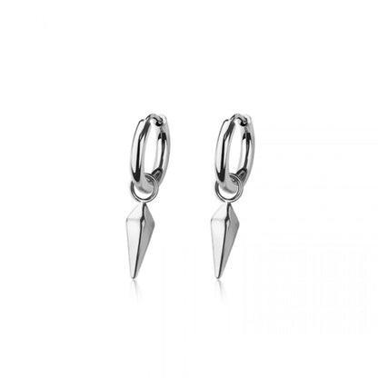 Faceted Cone Spike Dangling Huggie Hoop Earrings - Pair - 316L Stainless Steel