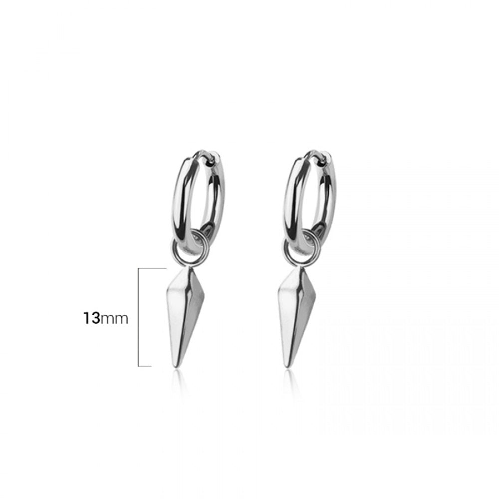 Faceted Cone Spike Dangling Huggie Hoop Earrings - Pair - 316L Stainless Steel