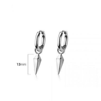 Faceted Cone Spike Dangling Huggie Hoop Earrings - Pair - 316L Stainless Steel