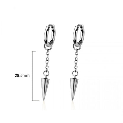 Dangling Chain with Spike Huggie Hoop Earrings - Pair - 316L Stainless Steel