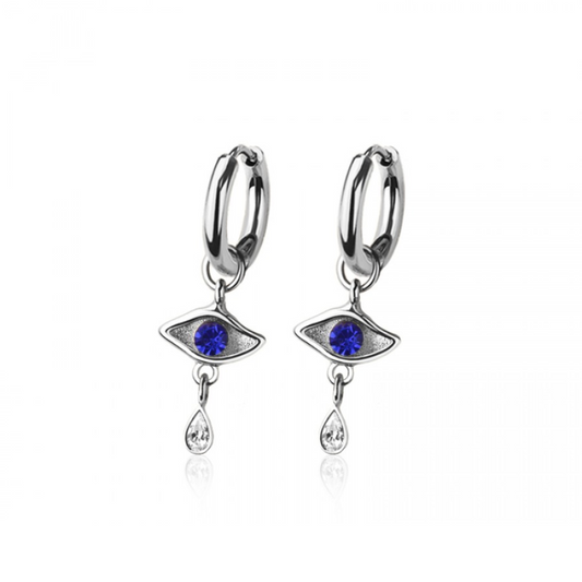 Evil Eye Dangling Huggie Hoop Earrings - Pair - 316L Stainless Steel