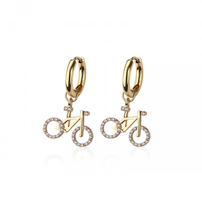 CZ Crystal Bicycle Dangling Huggie Hoop Earrings - Pair - 316L Stainless Steel