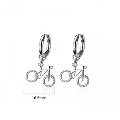 CZ Crystal Bicycle Dangling Huggie Hoop Earrings - Pair - 316L Stainless Steel