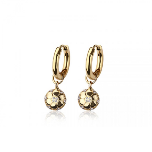 CZ Crystal Soccer Ball Dangling Huggie Hoop Earrings - Pair - 316L Stainless Steel
