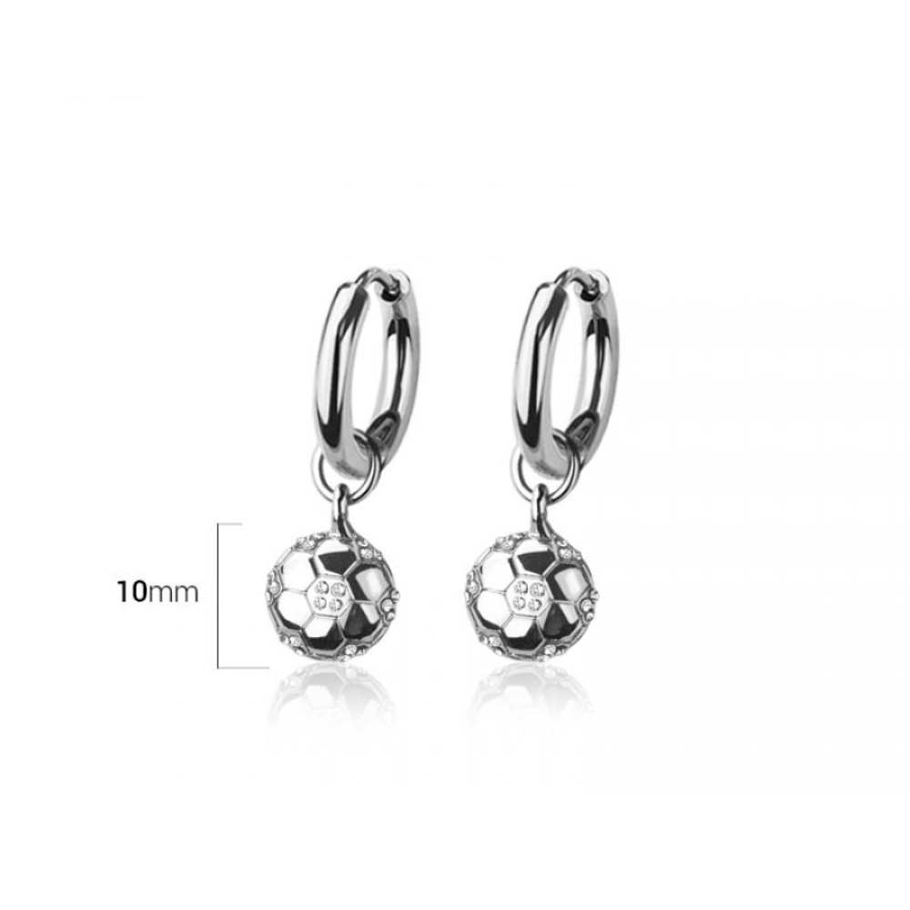 CZ Crystal Soccer Ball Dangling Huggie Hoop Earrings - Pair - 316L Stainless Steel