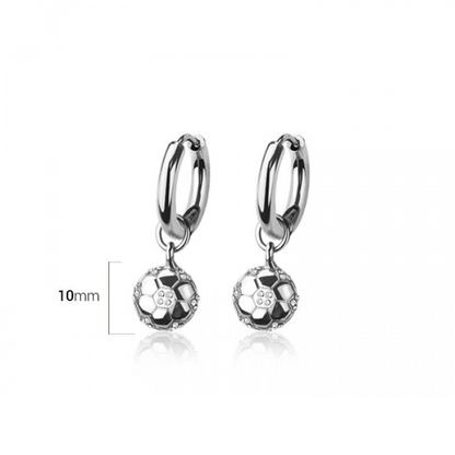 CZ Crystal Soccer Ball Dangling Huggie Hoop Earrings - Pair - 316L Stainless Steel