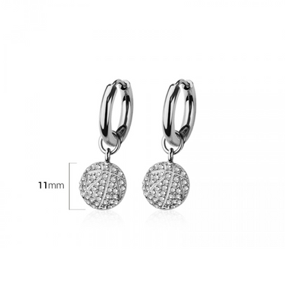 CZ Crystal Basketball Dangling Huggie Hoop Earrings - Pair - 316L Stainless Steel