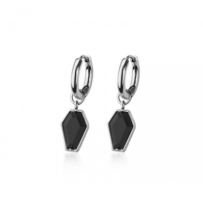 CZ Crystal Coffin Dangling Huggie Hoop Earrings - Pair - 316L Stainless Steel