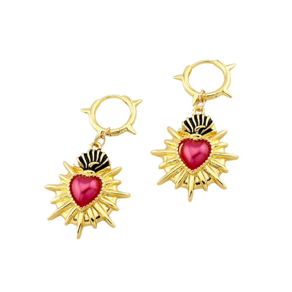 Gothic Heart Dangling Spiked Hoop Earrings - Pair - 316L Stainless Steel