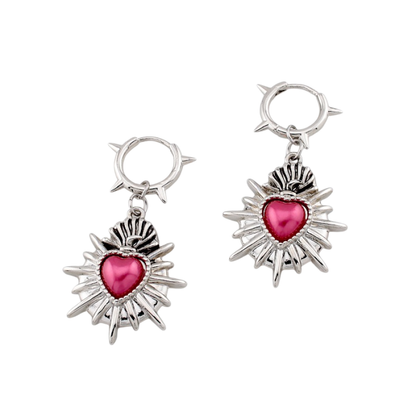 Gothic Heart Dangling Spiked Hoop Earrings - Pair - 316L Stainless Steel