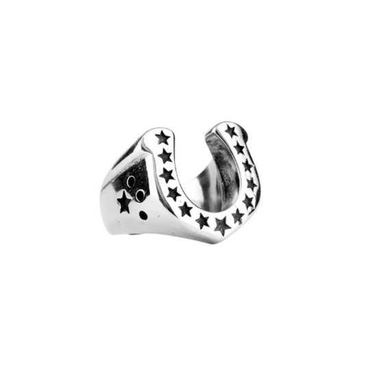 Star Lined Horseshoe Ring - 316L Stainless Steel