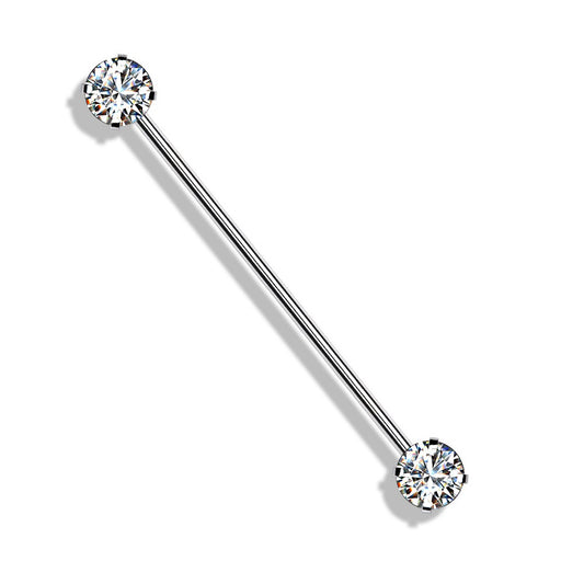 Threadless Push-in Prong Set Crystal Industrial Barbell - Stainless Steel