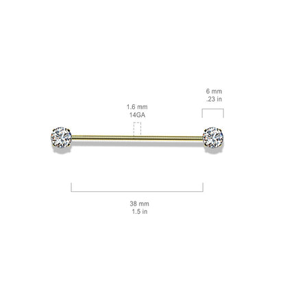 Threadless Push-in Prong Set Crystal Industrial Barbell - Stainless Steel